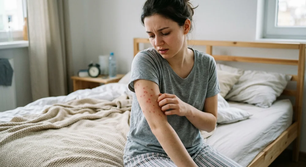 Devojka na krevetu ima ubode stenice